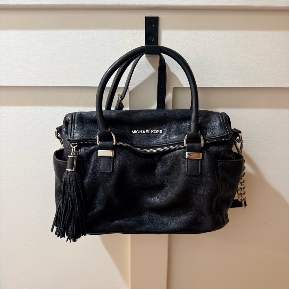 Michael Kors Black Weston Satchel with Tassel w/ crossbody adjustable strap